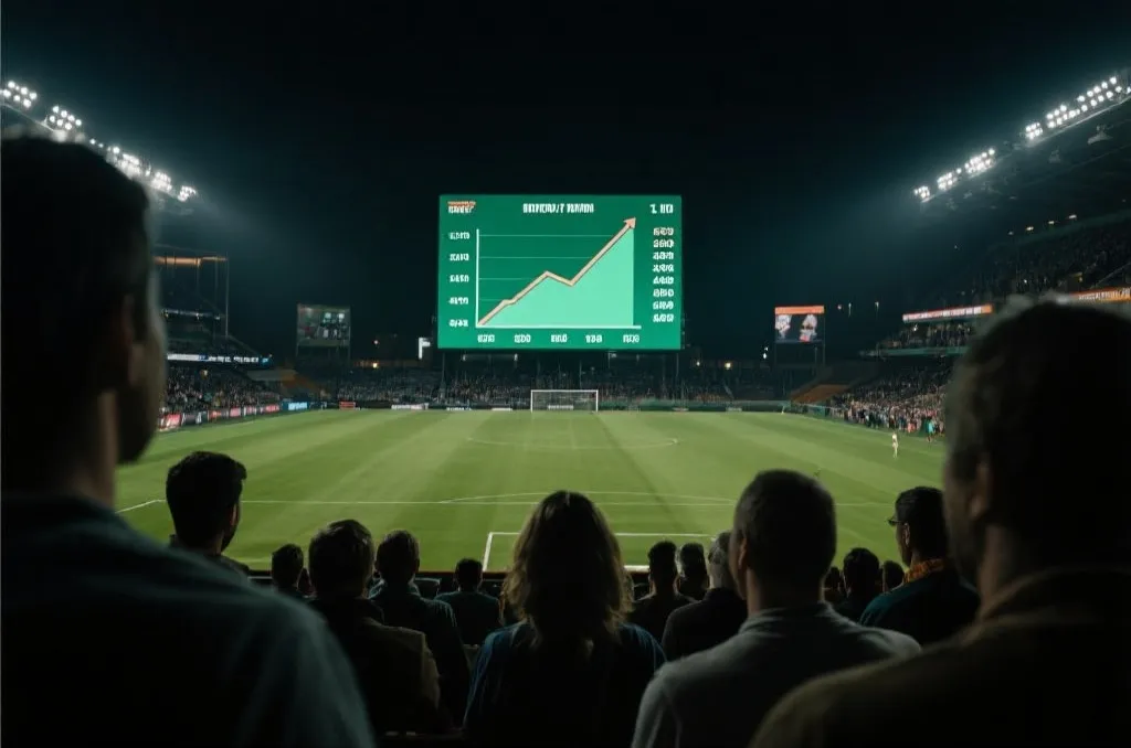 球场大屏幕显示赔率变化与观众反应