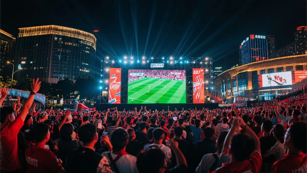 世界杯商业与球迷氛围的城市夜景
